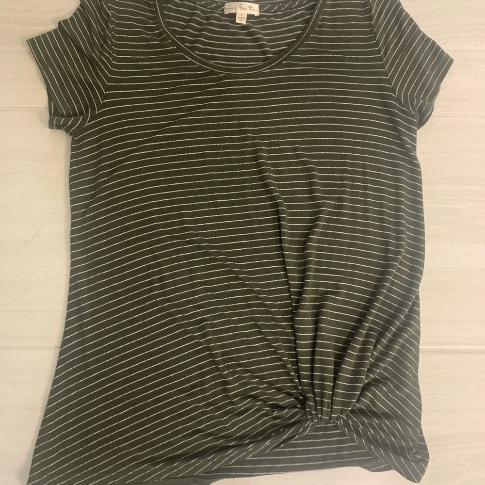 Nine Britton Dark Green Striped Short Sleeve Top